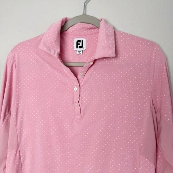 Footjoy FJ pink white polka dot long sleeve golf mesh L - Picture 2 of 11